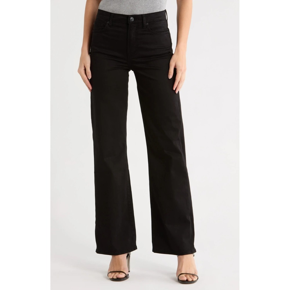 7 For All Mankind Alexa High Waist Straight Leg Pants 31 Black Sateen